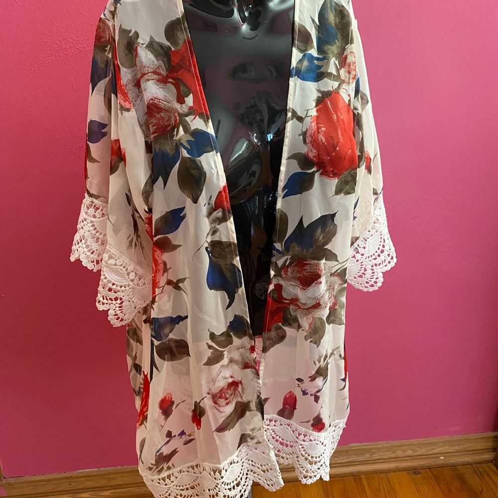 Sheer Floral Kimono XL